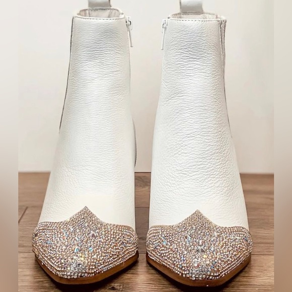 Blake Shoes Mattiseblake White Ankle Boots With Rhinestone Accents